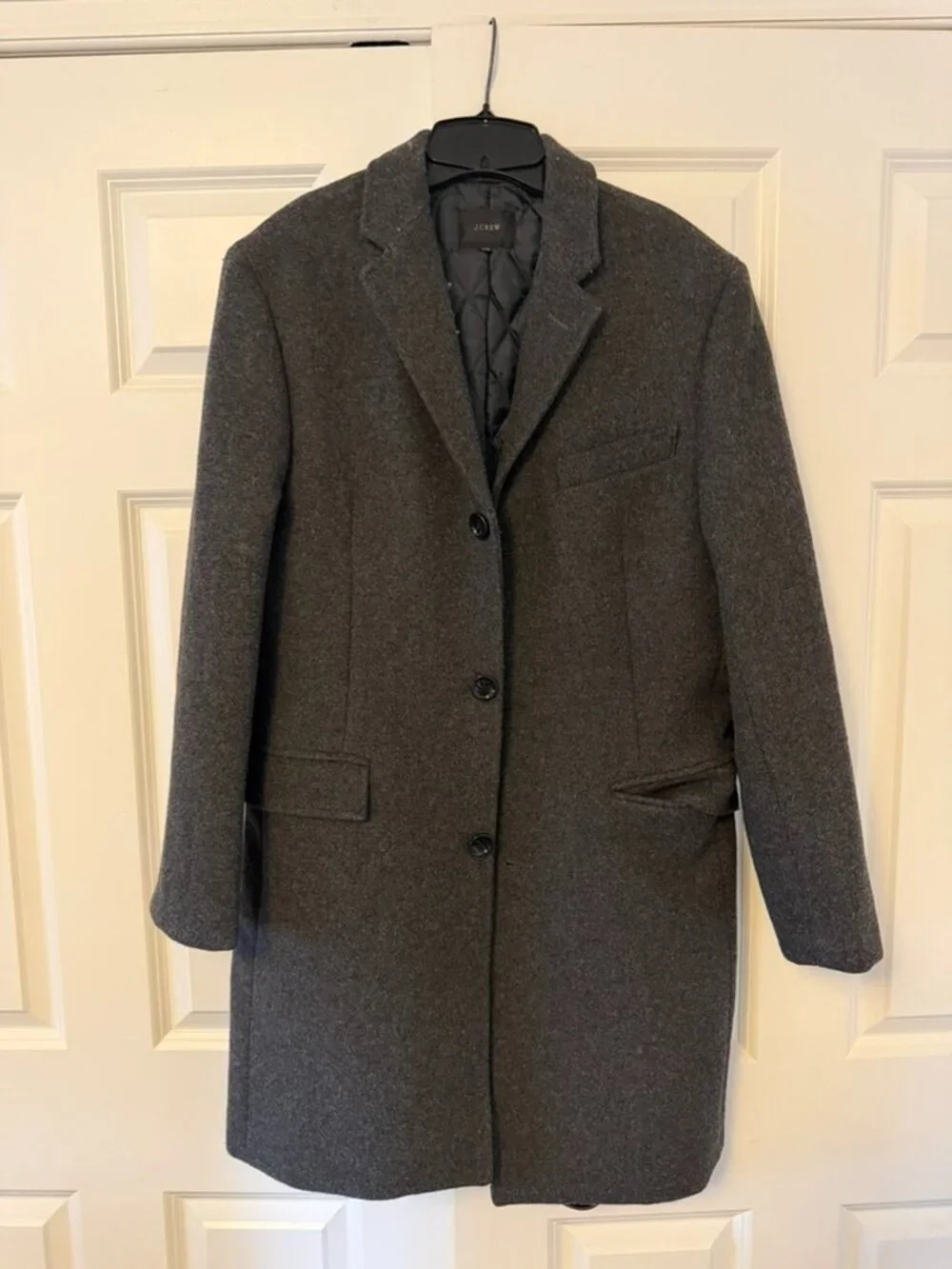 J.Crew Men’s Charcoal Gray Wool Topcoat Overcoat 38S Quilted Lining